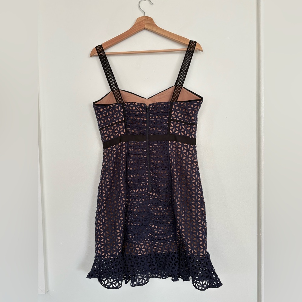 Self-Portrait || Broderie Floral Petal Mini Dress Eyelet Lace Ruffle Navy Blue 8 - Picture 7 of 13